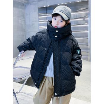 男童黑色潮牌羽絨服2023新款兒童加厚冬裝中大童洋氣男孩冬季外套
