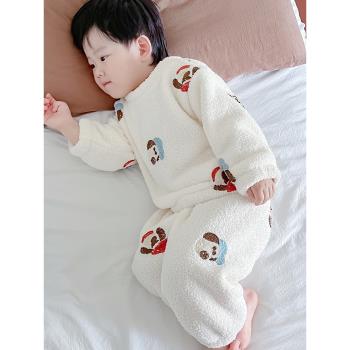 冬季男童睡衣雲朵絨兒童法蘭絨家居服套裝寶寶加絨珊瑚絨小孩加厚