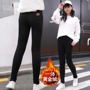 女童一體加絨保暖長褲外穿中大童打底鉛筆小腳褲秋冬彈力褲子修身