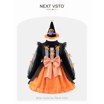 英國NEXT VSTO女童南瓜公主裙萬聖節兒童cosplay女巫發光燈籠裙