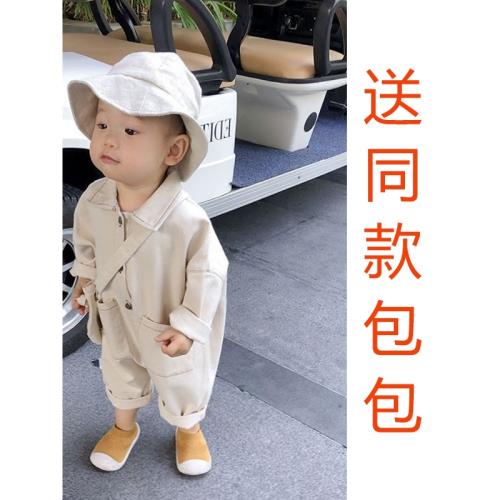 嬰兒牛仔爬行服寶寶連體服兒童可愛休閑連體服男童連體衣爬爬服