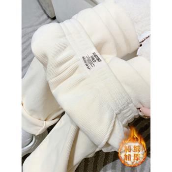 女童褲子秋冬款加絨直筒褲中大童冬季雪尼爾闊腿褲兒童運動休閑褲