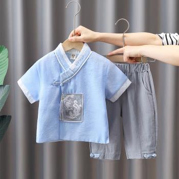 男童夏季漢服2023新款兒童國學少爺古裝學生演出服唐裝中國風套裝