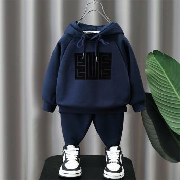 男童秋裝套裝2023新款洋氣春秋款兒童連帽衛衣時髦男孩運動兩件套