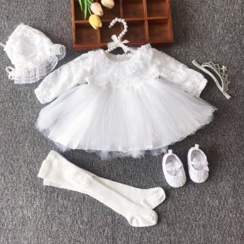 嬰兒公主裙秋冬女寶寶周歲裙新生滿月百天禮服2百日宴1歲連衣裙秋
