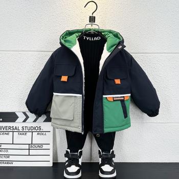 男童冬裝棉服外套2023新款洋氣兒童秋冬加絨派克服加厚寶寶棉衣潮