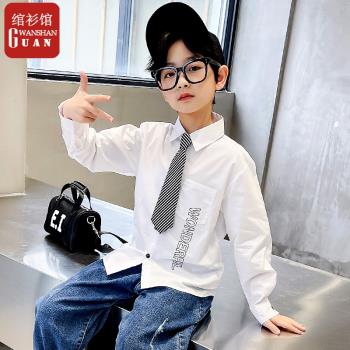 純棉秋季休閑送領帶黑白長袖襯衫