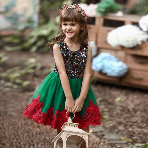 熱銷萬圣圣誕稍等節禮服亮片網紗公主網紗女童秋裝鋼琴演出服