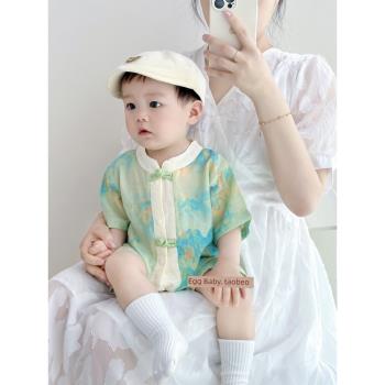 中式男寶寶連體滿月禮服短袖夏裝