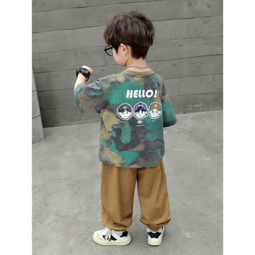 男童夏裝短袖套裝兒童夏季長褲3洋氣5歲8寶寶6扎染衣服韓版休閑潮