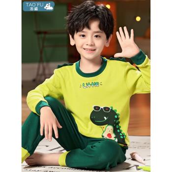 春秋純棉長袖薄款小孩卡通睡衣