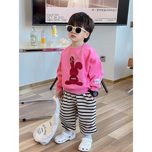 男童春款衛衣童裝2026新款春秋季男寶韓版粉色上衣套頭兒童打底衫