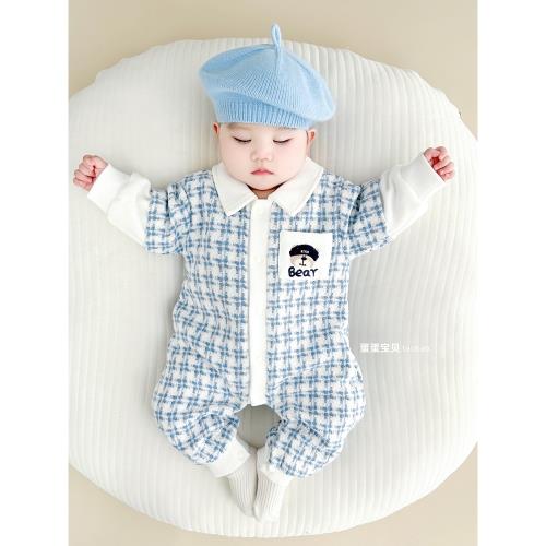 嬰兒秋裝男寶寶衣服超萌洋氣連體爬服3個月0春秋季6外出幼兒一歲5