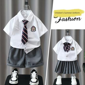 幼兒園園服畢業照短袖白襯衫男女童六一合唱演出服小學生夏季校服