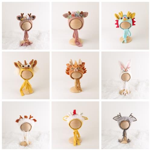 寶沃道具新生的兒拍照帽子滿月嬰兒龍年照相帽影樓百天攝影卡通帽