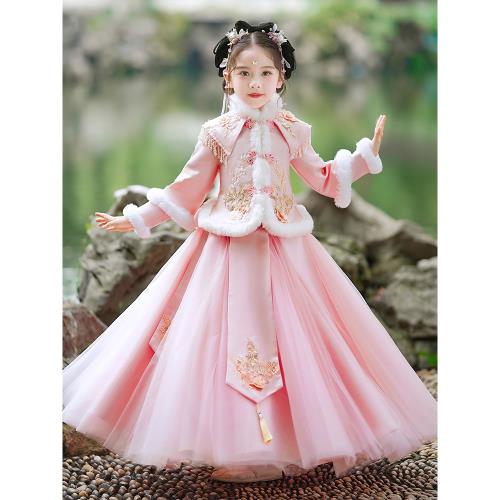 女童漢服冬裝2026新款秋冬裙子公主裙兒童加絨冬季女孩連衣裙冬款