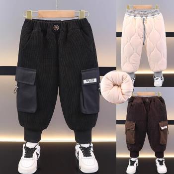 男童燈芯絨褲子加絨加厚冬季中小童一條過冬兒童男寶三層夾棉棉褲