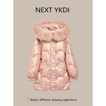 英國NEXT冬季兒童羽絨服中長款2023新款洋氣小女孩加厚中大童大衣