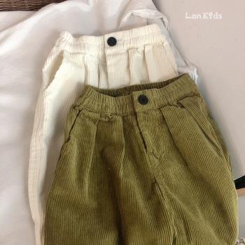單顆燈芯絨男女寶中性哈倫九分褲