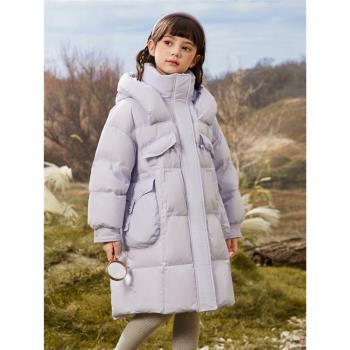 英國NEXT冬季兒童羽絨服中長款洋氣小女孩2023新款女大童保暖外套
