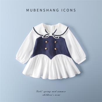 木本尚女童春秋連衣裙學院風可愛2023新款寶寶純棉衣服兒童春裝