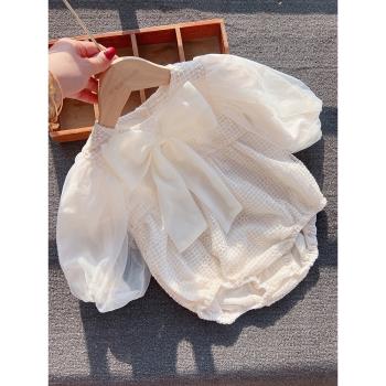 嬰兒公主連體衣新生兒衣服女寶寶百天周歲禮服包屁衣春秋外出套裝