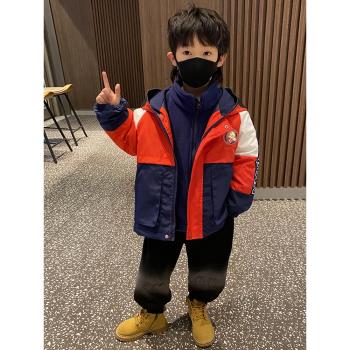 奧特曼男童沖鋒衣冬裝2024新款兒童秋冬季裝寶寶加絨加厚外套棉服