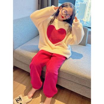 新款大童洋氣珊瑚絨兩件套家居服
