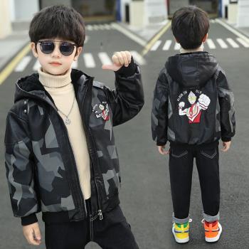 新款兒童秋冬裝加絨外套衣服男童迷彩的卡通夾克童裝奧特曼皮衣潮