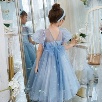 冰雪奇緣愛莎公主裙女童夏裝裙子生日禮服兒童藍色夏季蓬蓬連衣裙