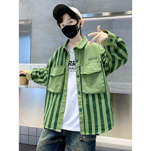 男童襯衫長袖秋裝外套2025新款痞帥大兒童裝工裝時髦襯衣男生上衣