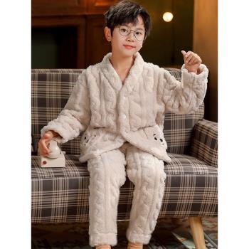 中大童加絨男孩冬季家居服睡衣