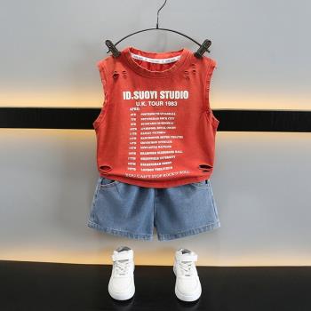男童夏裝背心套裝2023新款兒童痞帥氣小童3潮4歲無袖寶寶夏天衣服