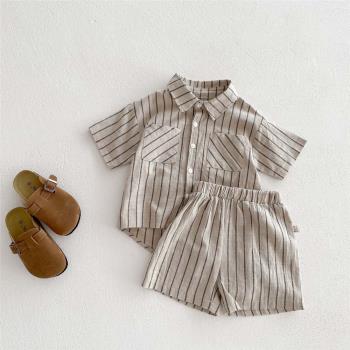 兒童夏季短袖套裝男童襯衫短褲兩件套嬰幼兒寶寶薄款外出服休閑服
