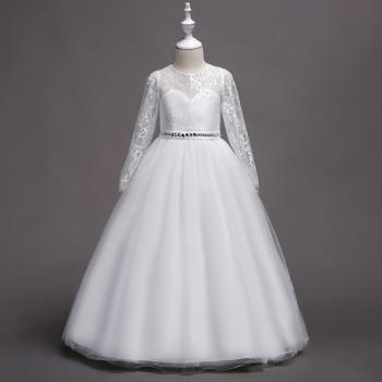 女童蕾絲公主禮服長裙拖地婚紗