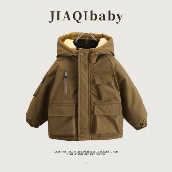 男童冬季加絨加厚派克服工裝棉衣