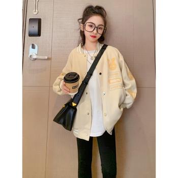 女童外套秋裝2023新款洋氣中大童兔子棒球服春款韓版秋季兒童外套
