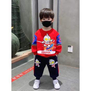 兒童裝男寶加絨帥氣奧特曼衣服