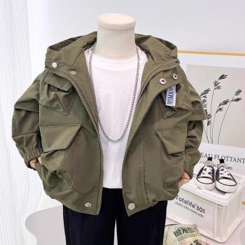 男童春秋2025新款連帽外套兒童韓系寶寶酷帥春季洋氣工裝風衣夾克
