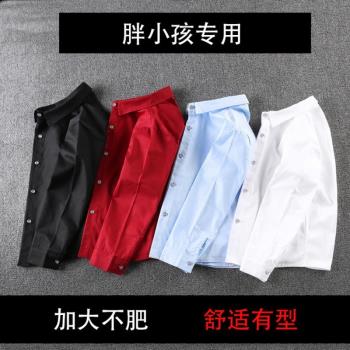 紅色純棉加肥加大寬松校服襯衫