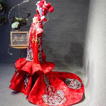 中國風兒童禮服戲劇貓步大紅旗袍