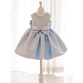 女童一週歲生日禮服女寶寶秋冬嬰兒抓周兒童主持人公主裙花童婚禮