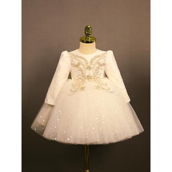 加厚花童禮服冬季一週歲洋氣婚紗