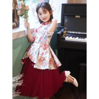 中國風兒童高階古箏演出服旗袍