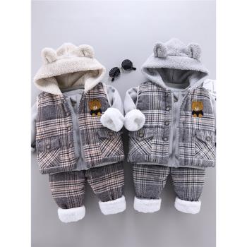 男童加絨0一1-4歲冬季衛衣三件套