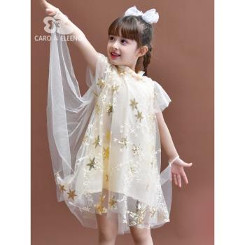 女童洋氣網紗夏季金色禮服連衣裙
