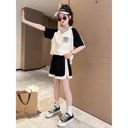 女童套裝夏款2025新款兒童時髦短袖洋氣女大童夏季短褲兩件套夏裝