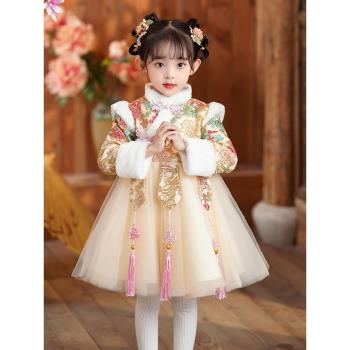 冬裝加絨裙子紅色漢服女童旗袍