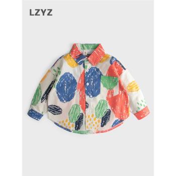 LZYZ童裝男童襯衫兒童長袖襯衣春秋款中小童上衣2023秋裝寬松純棉