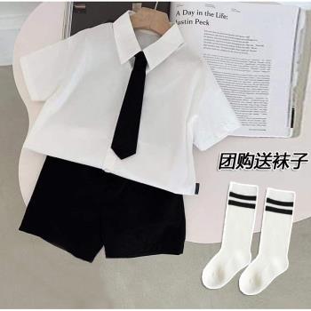 兒童班服裝學院風套裝男女童白襯衣短褲短裙兩件套畢業照演出服裝